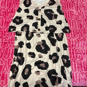 Cream Leopard Print Button-Front 2 piece Skirt Set